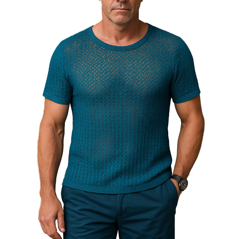 Men's Summer Fashion Cool Silk Knitted Casual Short Sleeve T-shirt MTA2125E1P