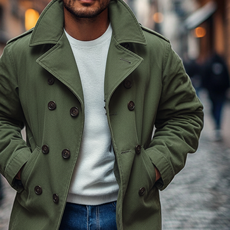 Men's Washed Cotton Lapel Double-breasted Jacket MTA1643J3X