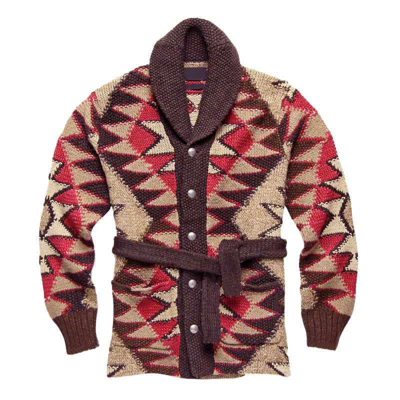 Cardigan con lacci in maglia jacquard geometrica da uomo 99561997X