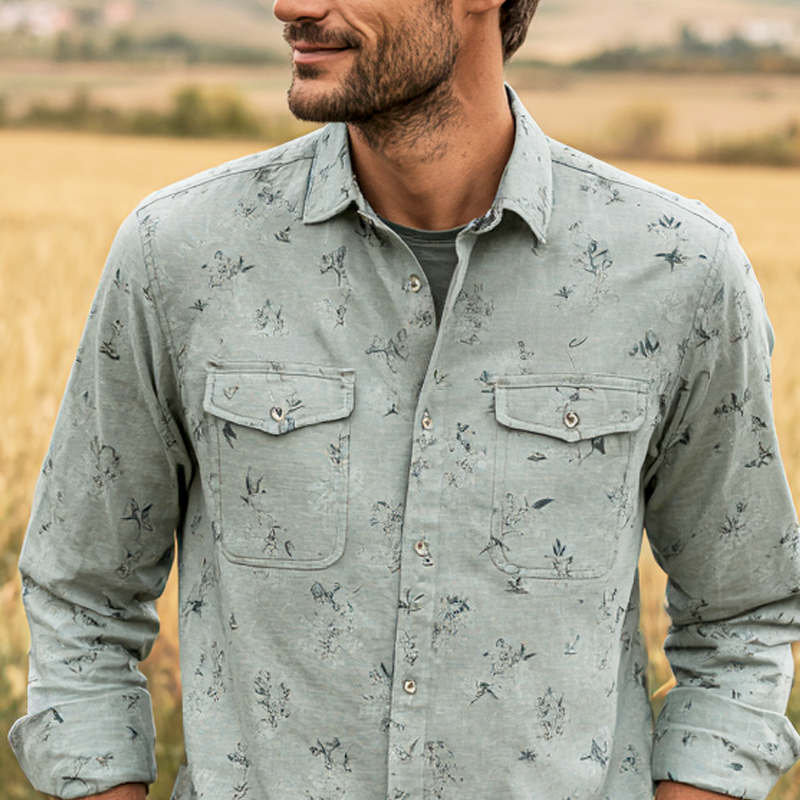 Men's Country Style Print Lapel Long Sleeve Shirt MTA0925I9Z