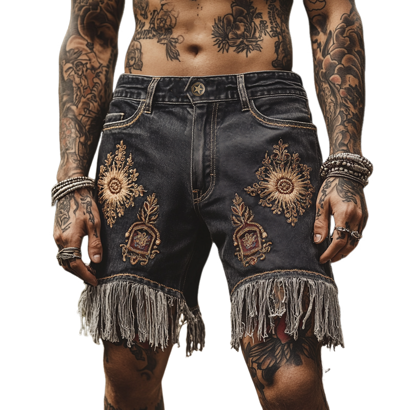 Herreshorts med vintage broderi og dusker i denim MTA1643F5X