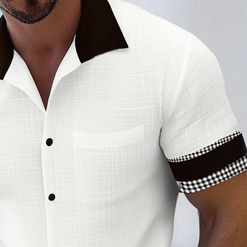 Men's Classic Textured Plaid Patchwork Short-sleeved Shirt MTA1798G3U