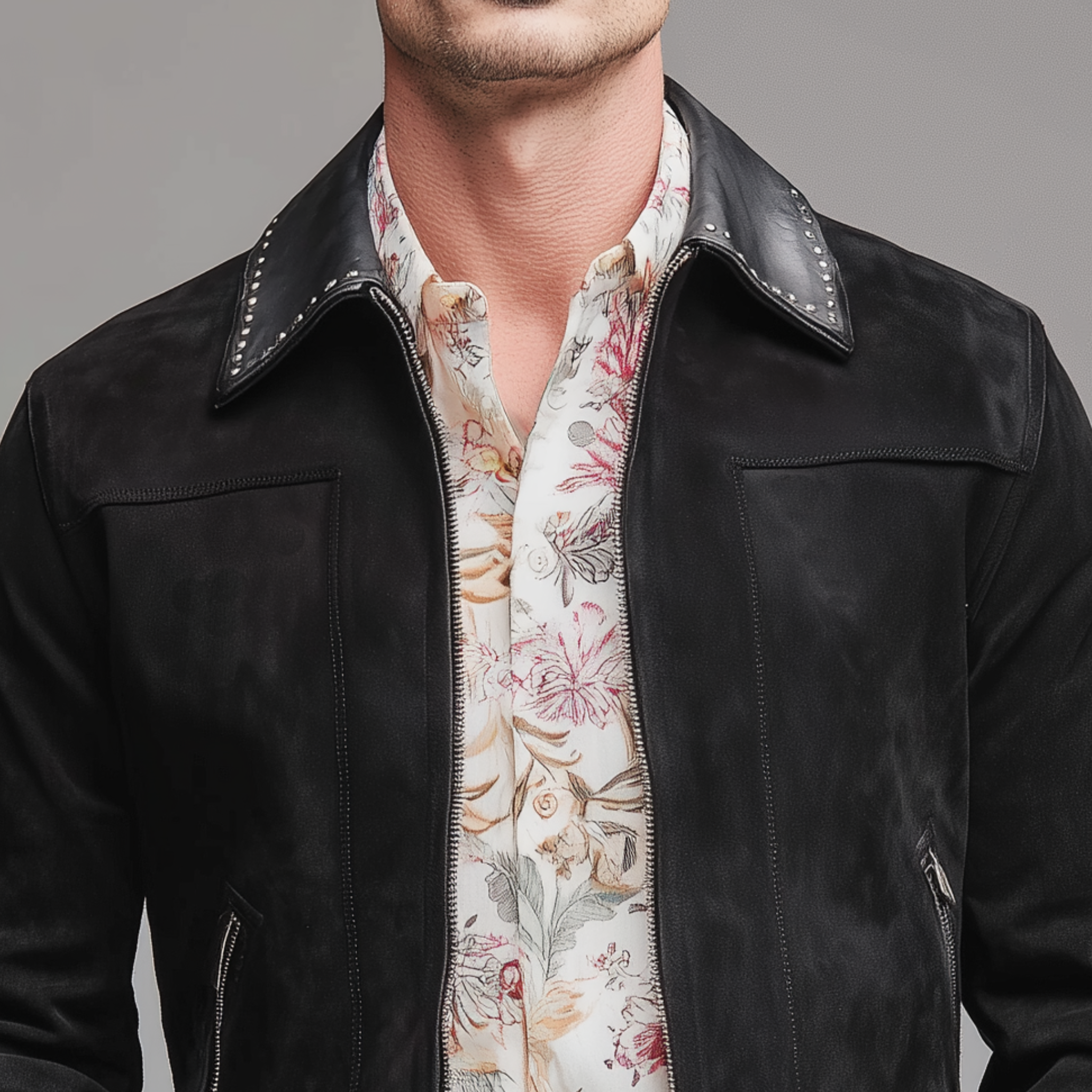 Men's Classic Casual PU Leather Lapel And Cuffs PU Leather Decoration Metal Rivet Zipper Suede Jacket MTA1140H7K