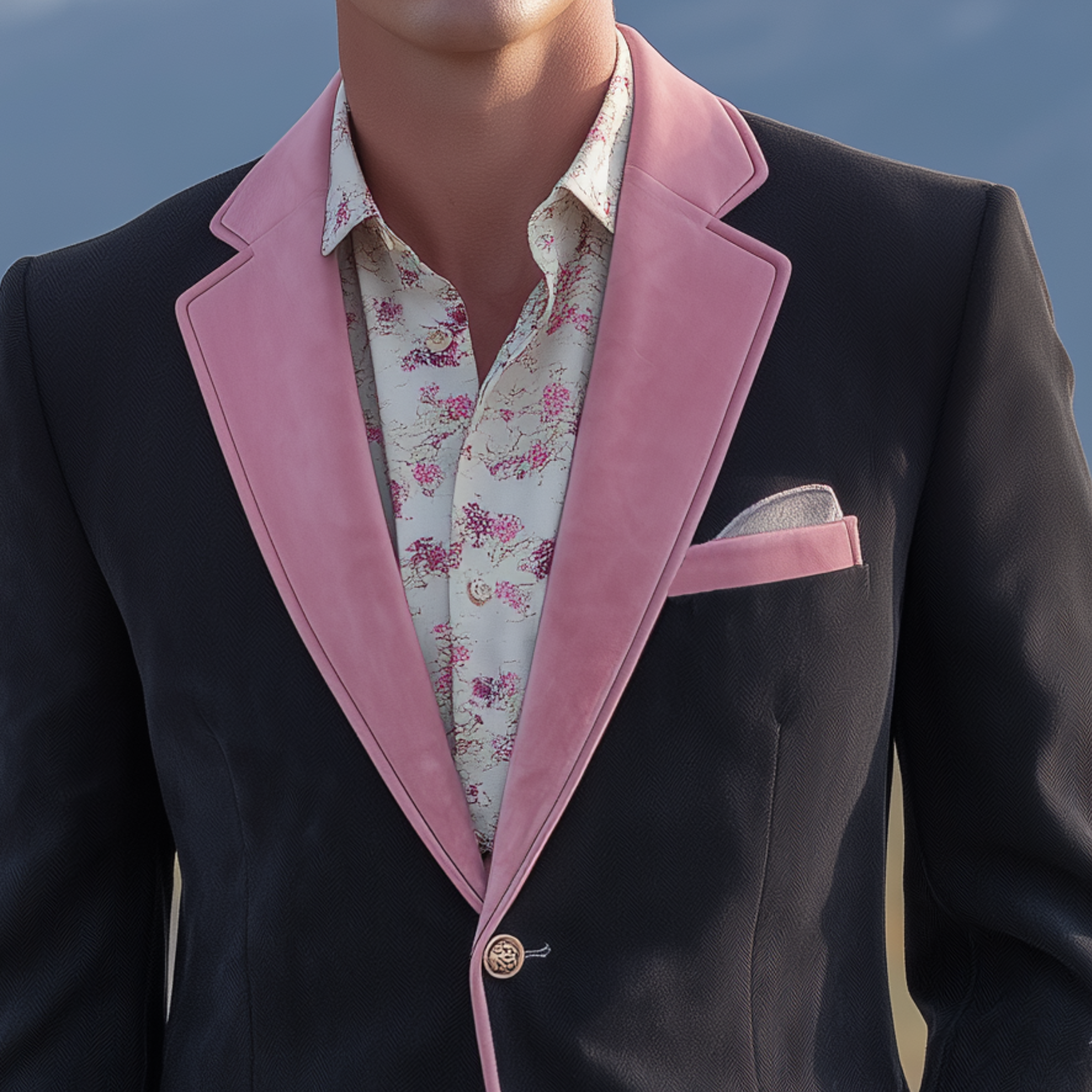Men's Classic Retro Western Style Pink Suede And Cotton Blend Embroidered Single-breasted Blazer MTA2652H0K