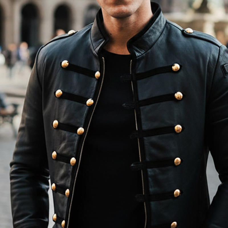 Men's Vintage Stand-up Collar PU Leather Zip-up Jacket MTA2230I8U