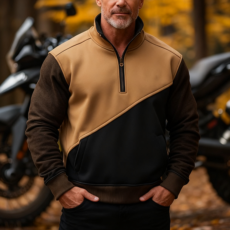 Men's Winter Retro Color-block Patchwork Half-zip Warm Sweatshirt MTA2917J8P