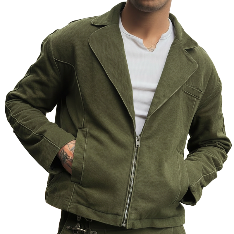 Men's Spring Vintage Twill 100% Cotton Zipper Lightweight Jacket MTZ2778A4P
