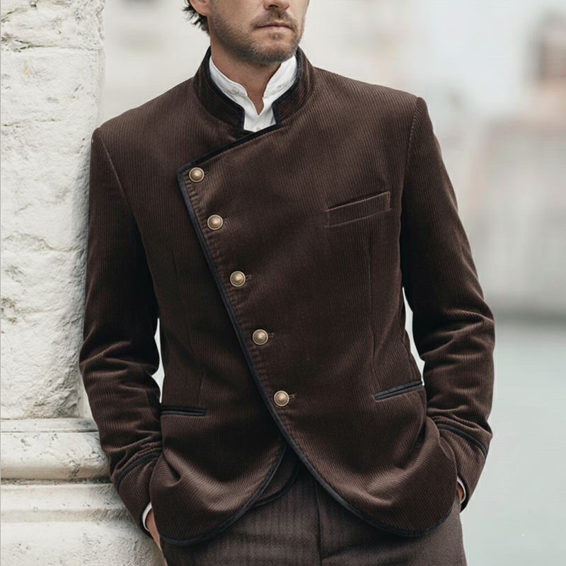 Men's Classic Chocolate Brown Diagonal Button Corduroy Jacket MTA2463K1U