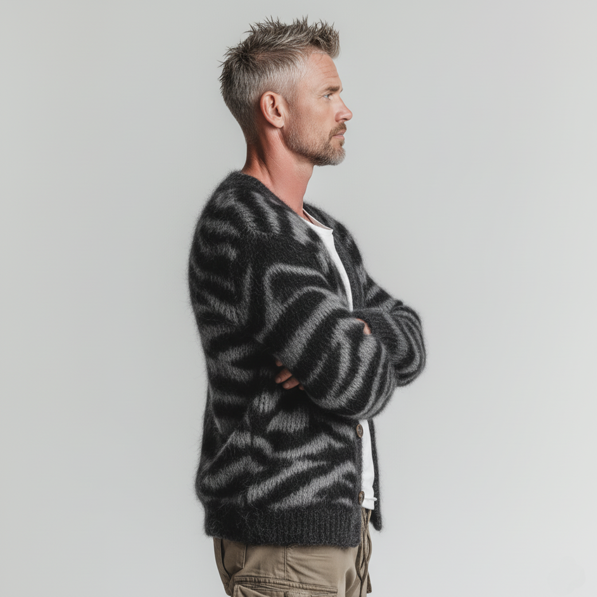 Men's Casual And Fashionable Zebra Pattern Knitted Cardigan MTA1738J1K