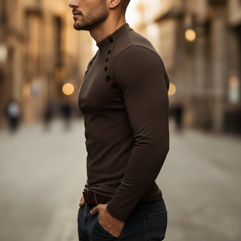 Men's Basic Solid Color Slim Fit Pullover Long-sleeved T-shirt MTZ0704A7U