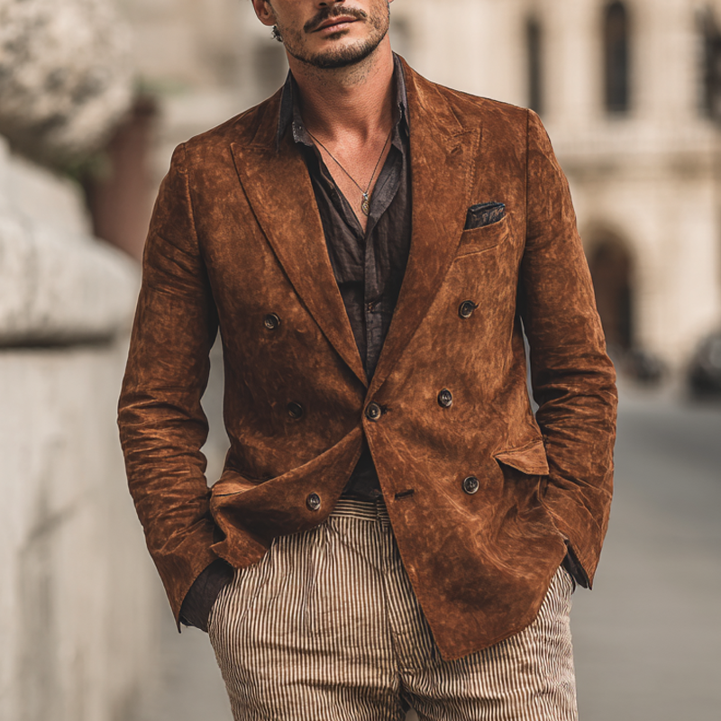 Men's Retro Faux Suede Lapel Blazer MTA1789K6X