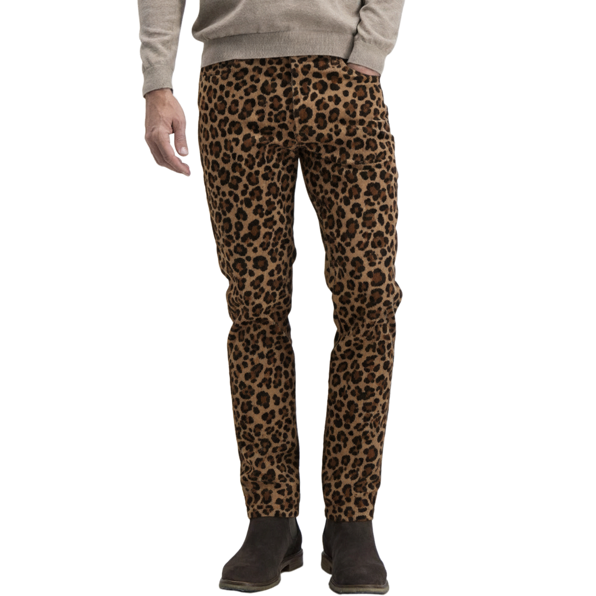 Men's Retro Western Leopard Print Faux Suede Pants MTA2702J0K