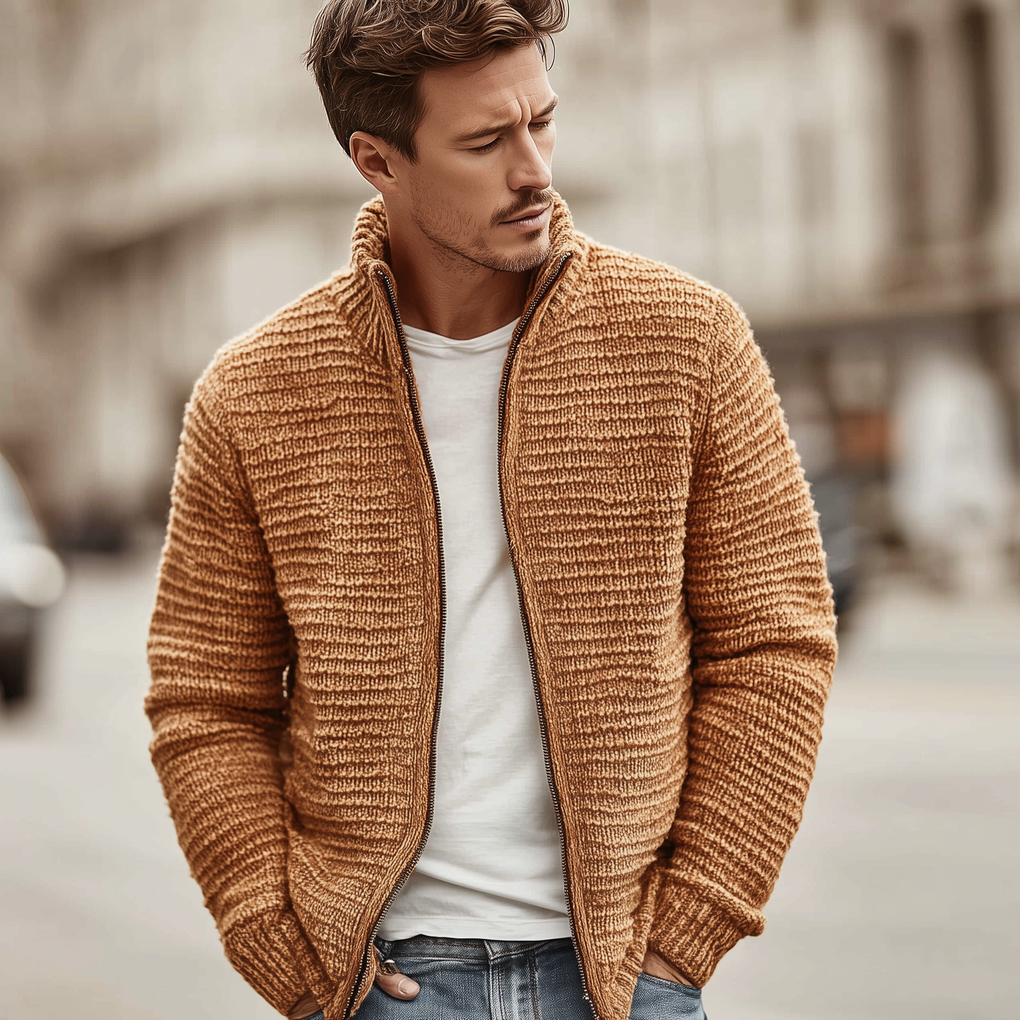 Men's Classic Casual Stand Collar Zipper Cardigan MTA2729J9K