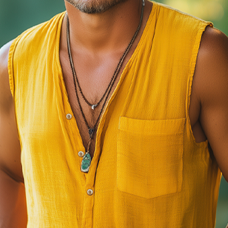 Men's Summer Comfortable Cotton And Linen Sleeveless Shirt MTA0612F0U