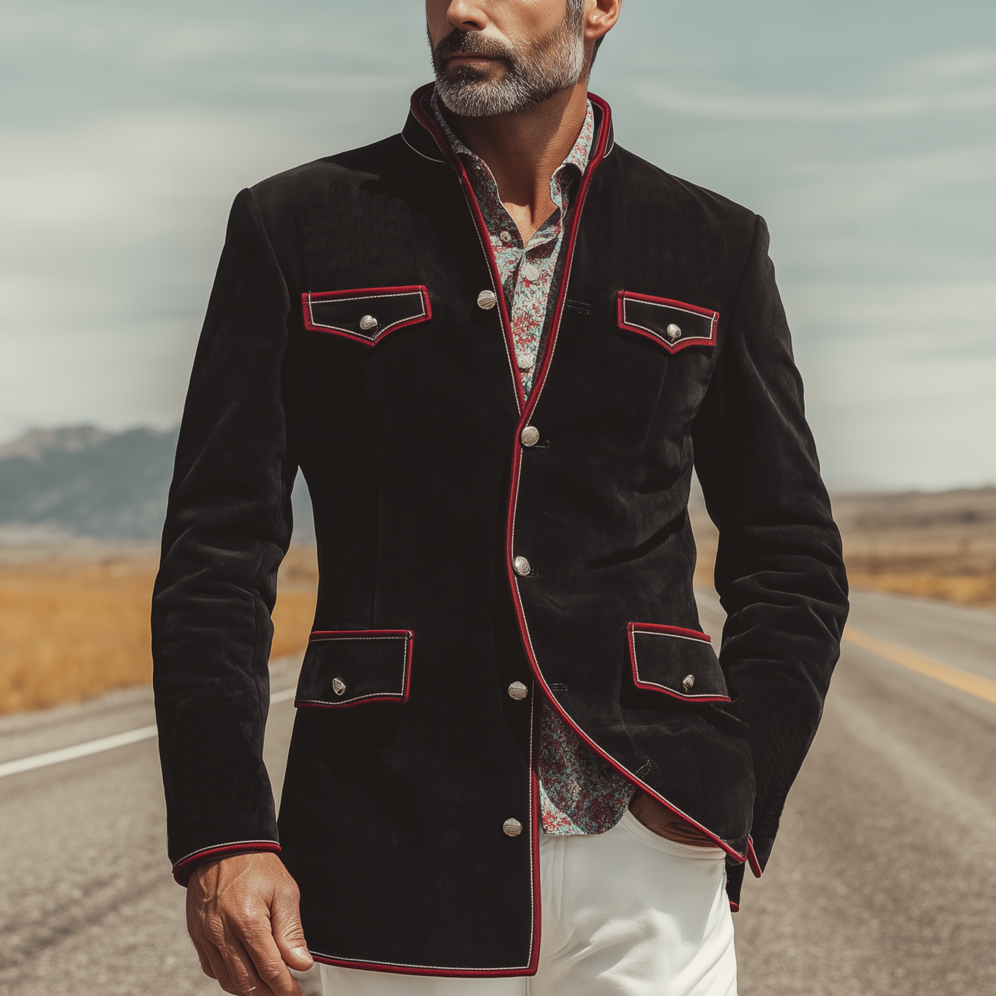 Men's Classic Casual Western Style Stand Collar Suede Jacket MTA0839I8K