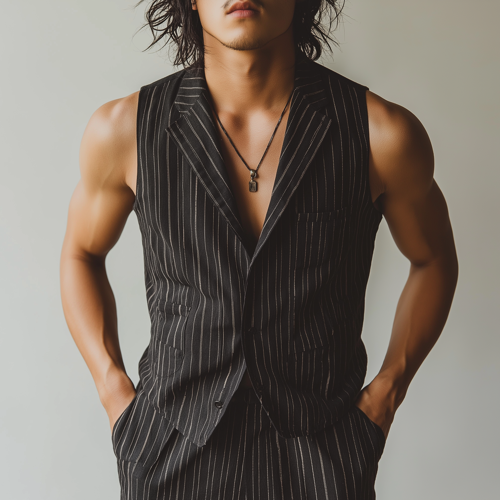 Men's Summer Fashion Classic Striped Cotton And Linen Sleeveless Shirt MTA1734F4P