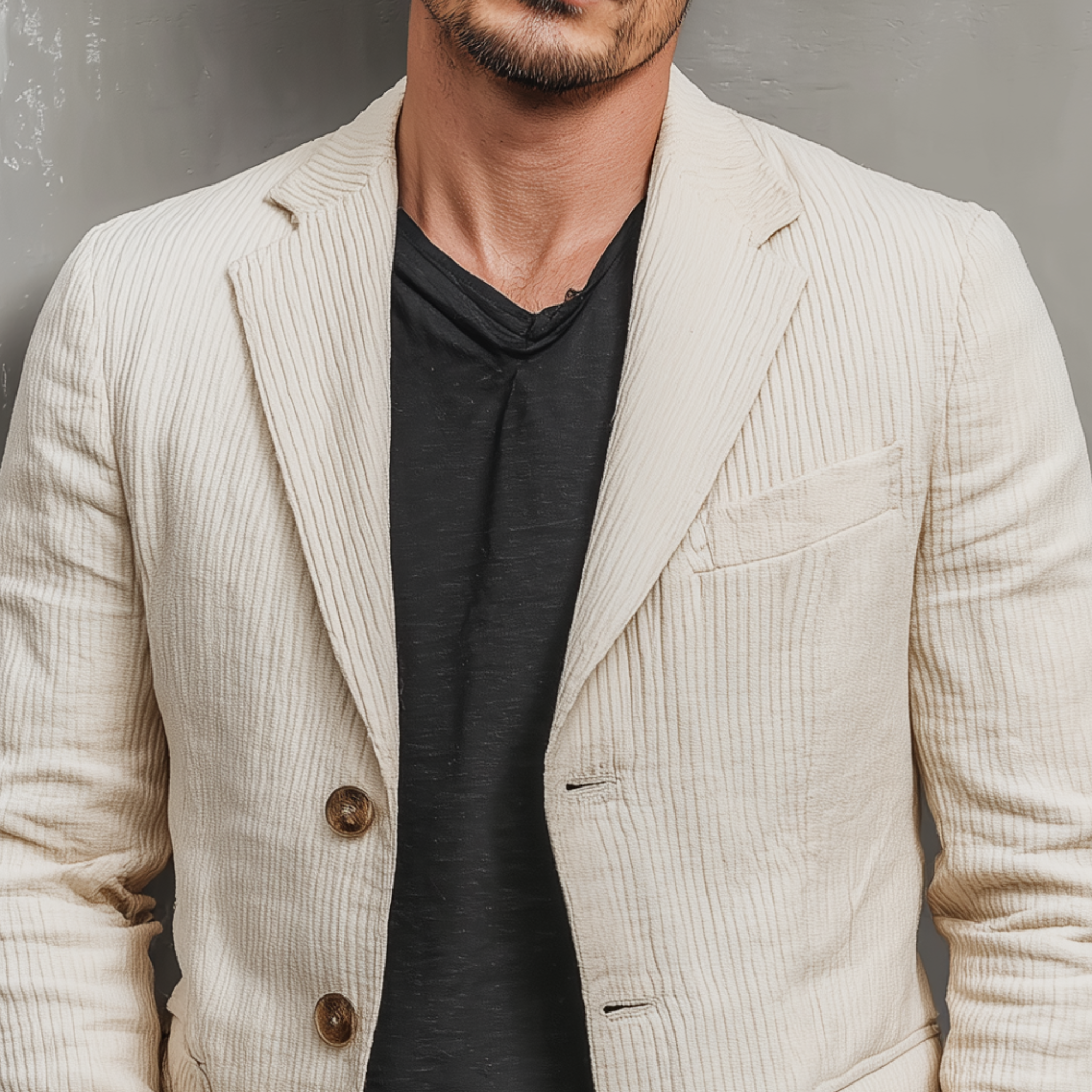 Men's Spring Casual Thin Corduroy Solid Color Single-Breasted Three-Button Blazer MTA2224G5K