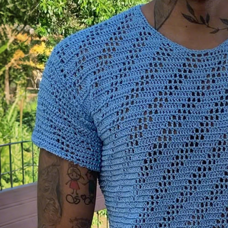 Men's Retro Casual Solid Color Knitted Round Neck Short Sleeve T-Shirt MTA2085E8TO
