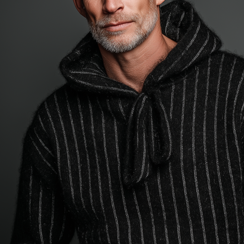 Men's Retro Casual Knitted Striped Hooded Sweater MTA1480J7TO