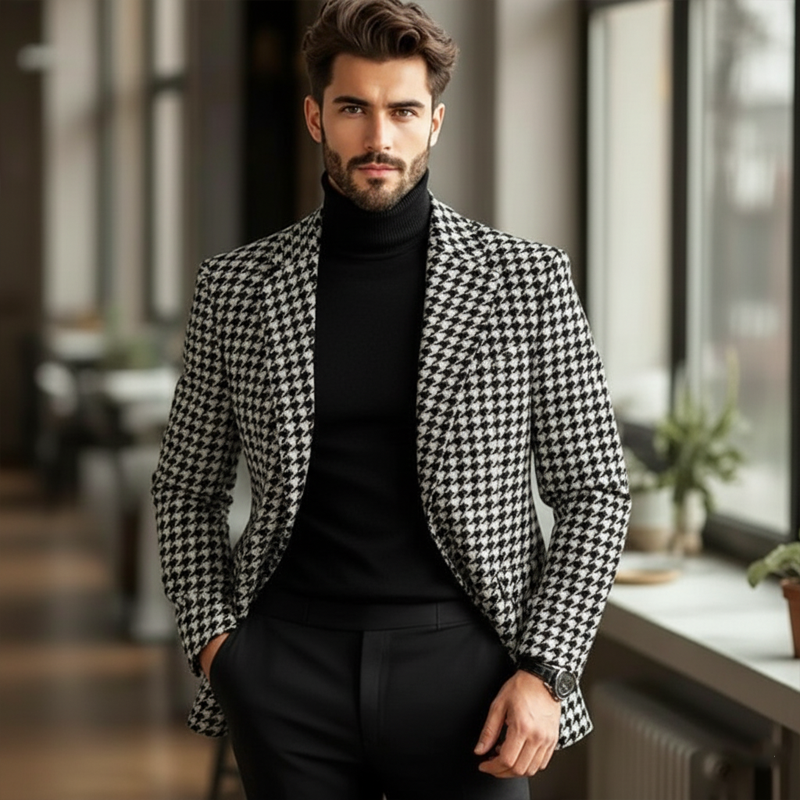 Men's Retro Classic Houndstooth Faux Wool Two-Button Blazer MTA1563J8U