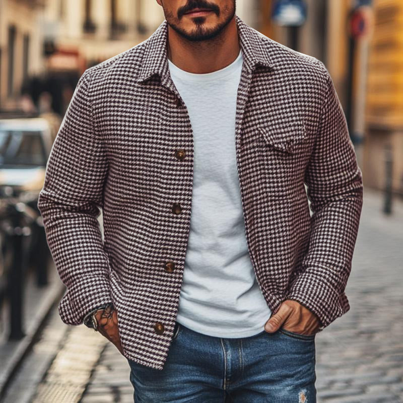 Chaqueta estilo camisa de hombre con solapa de pata de gallo y botonadura sencilla, estilo vintage, 85588306M