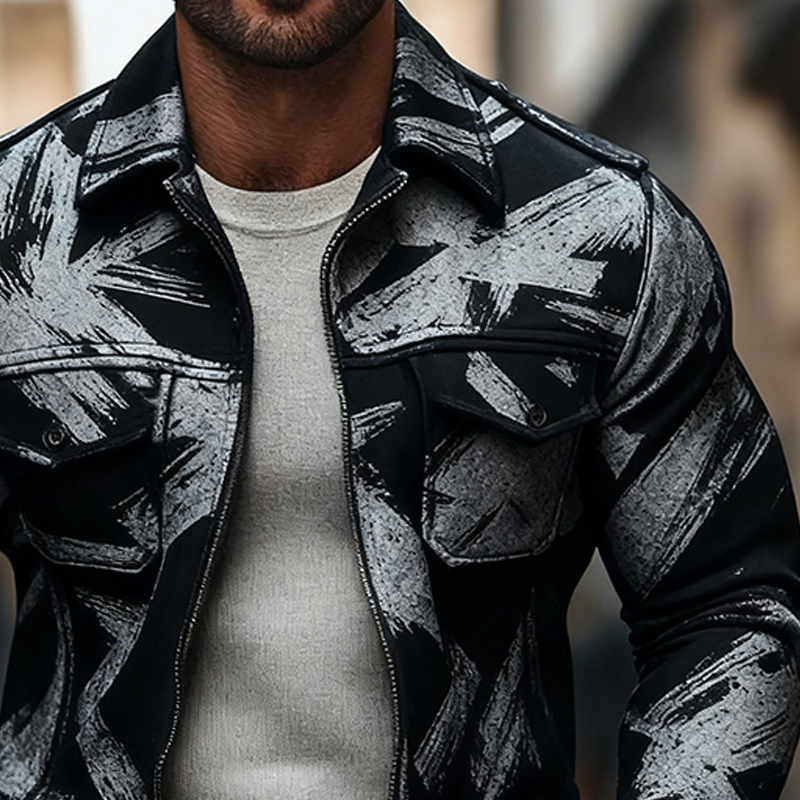 Men's Lapel Multi-pocket Printed Jacket MTA2239J0X