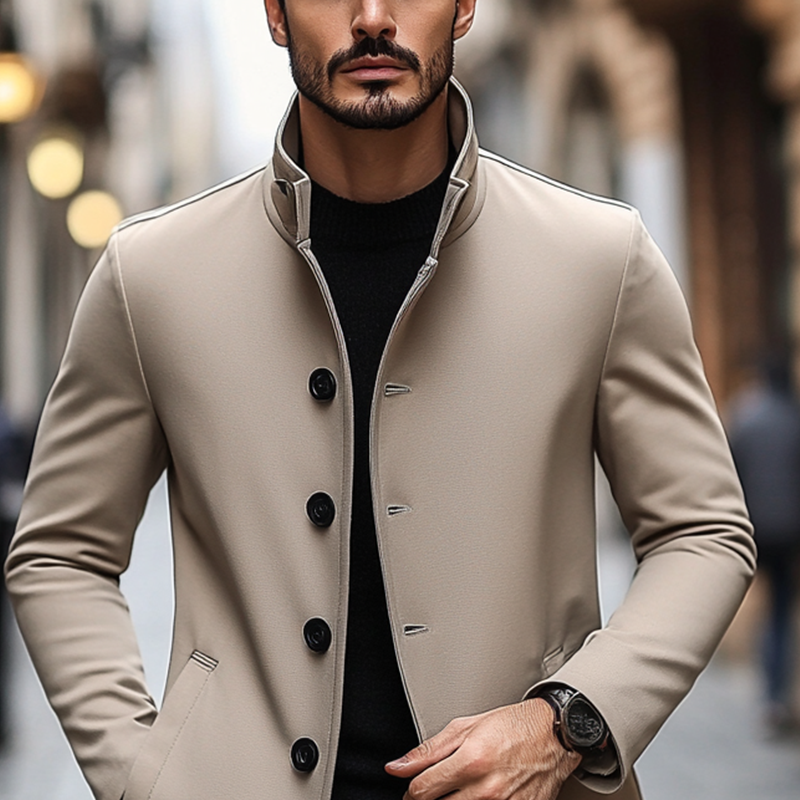 Men's Casual Solid Color Lapel Button Mid-length Coat MTA3047J4X
