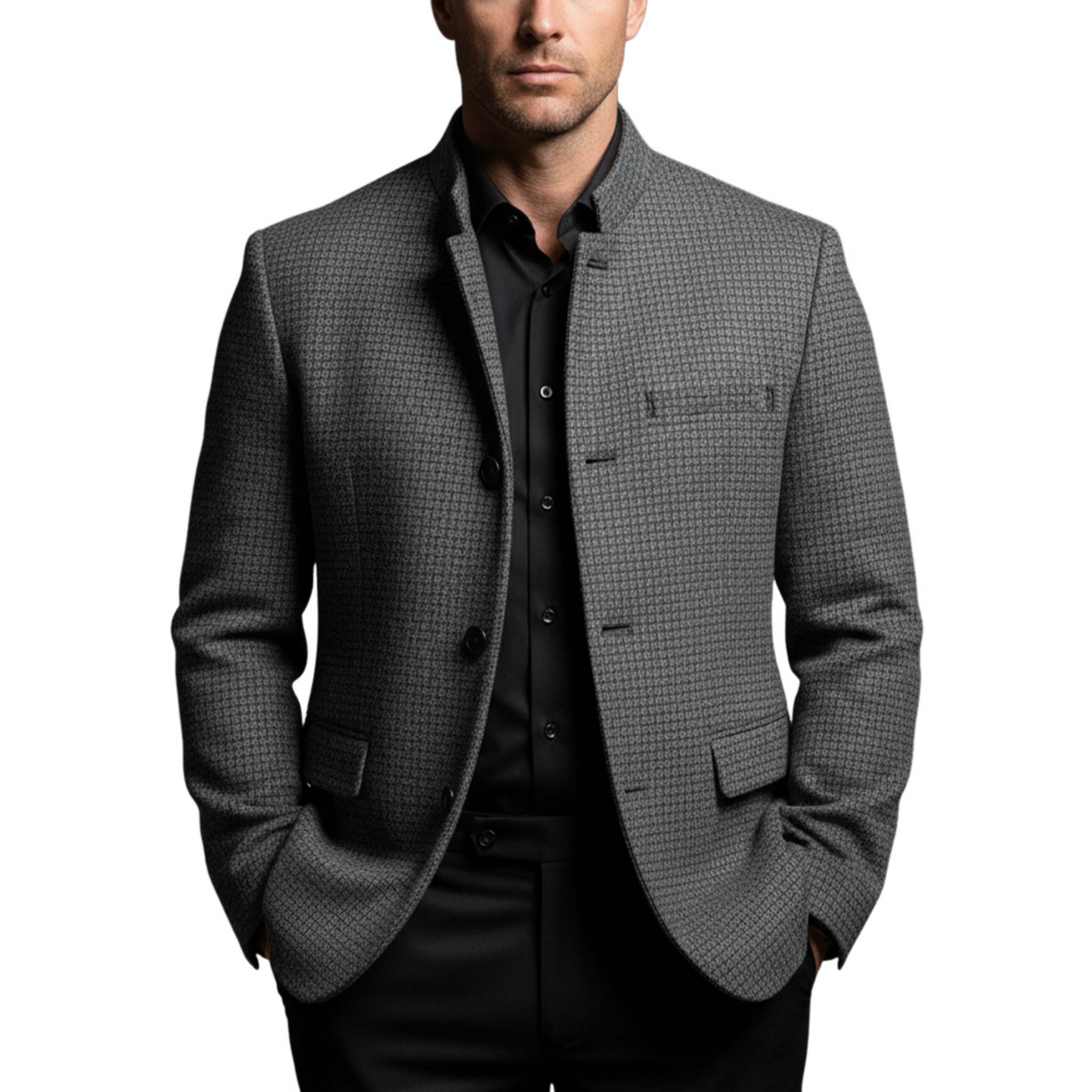 Men's Classic Retro Stand Collar Woven Faux Woolen Slim Jacket MTA1835I7K