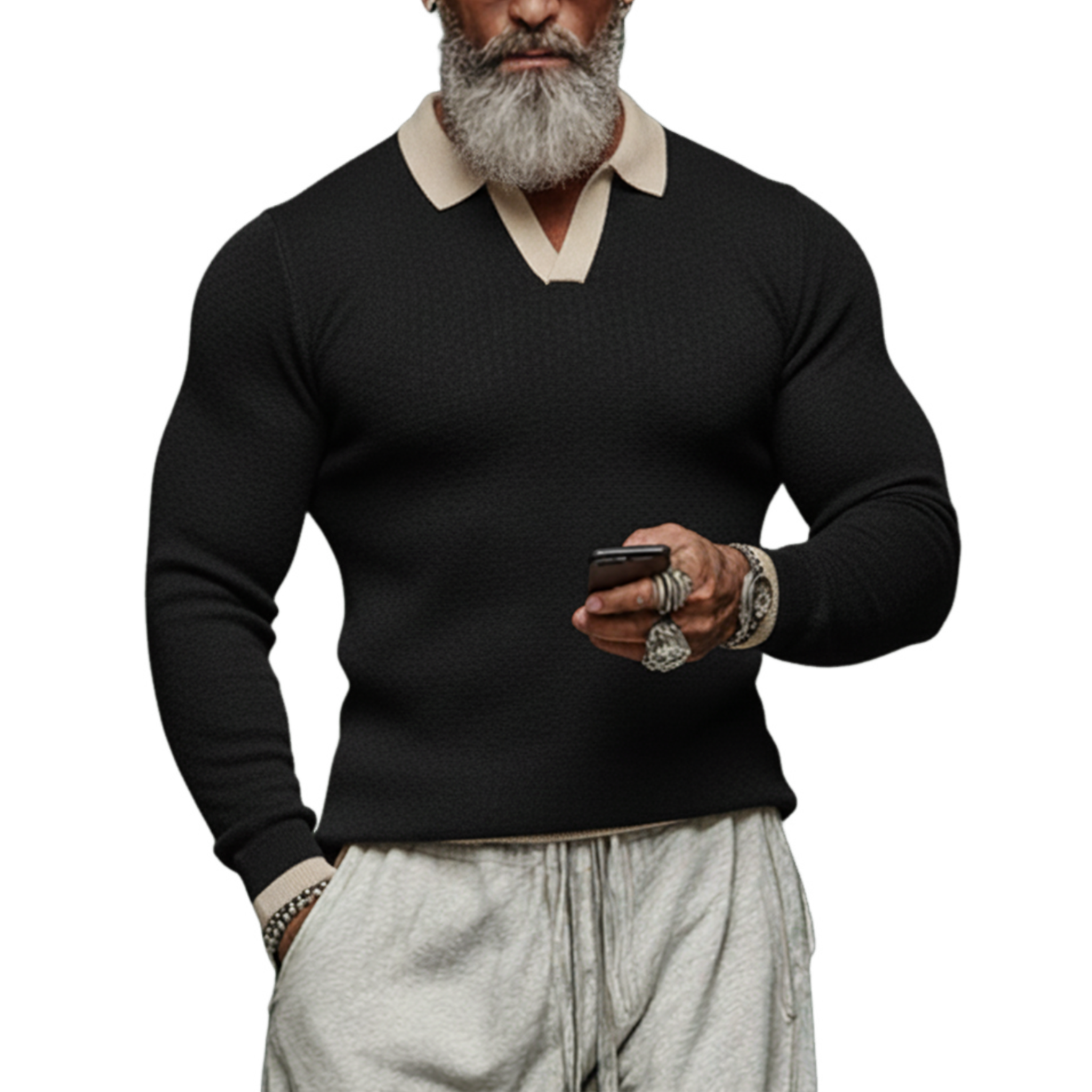 Men's Fashionable Casual Knitted Slim-fit Polo Shirt Sweater MTA2961J6K