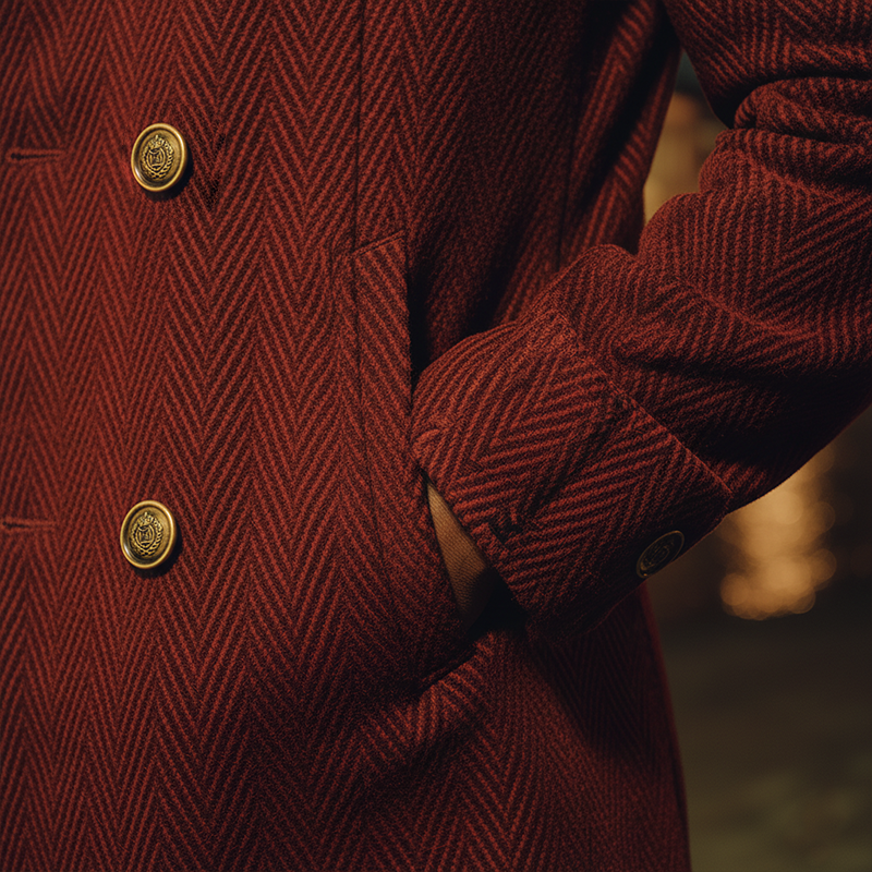 Men's Winter Fashion Herringbone Velvet Double-Breasted Coat MTA2788J3P