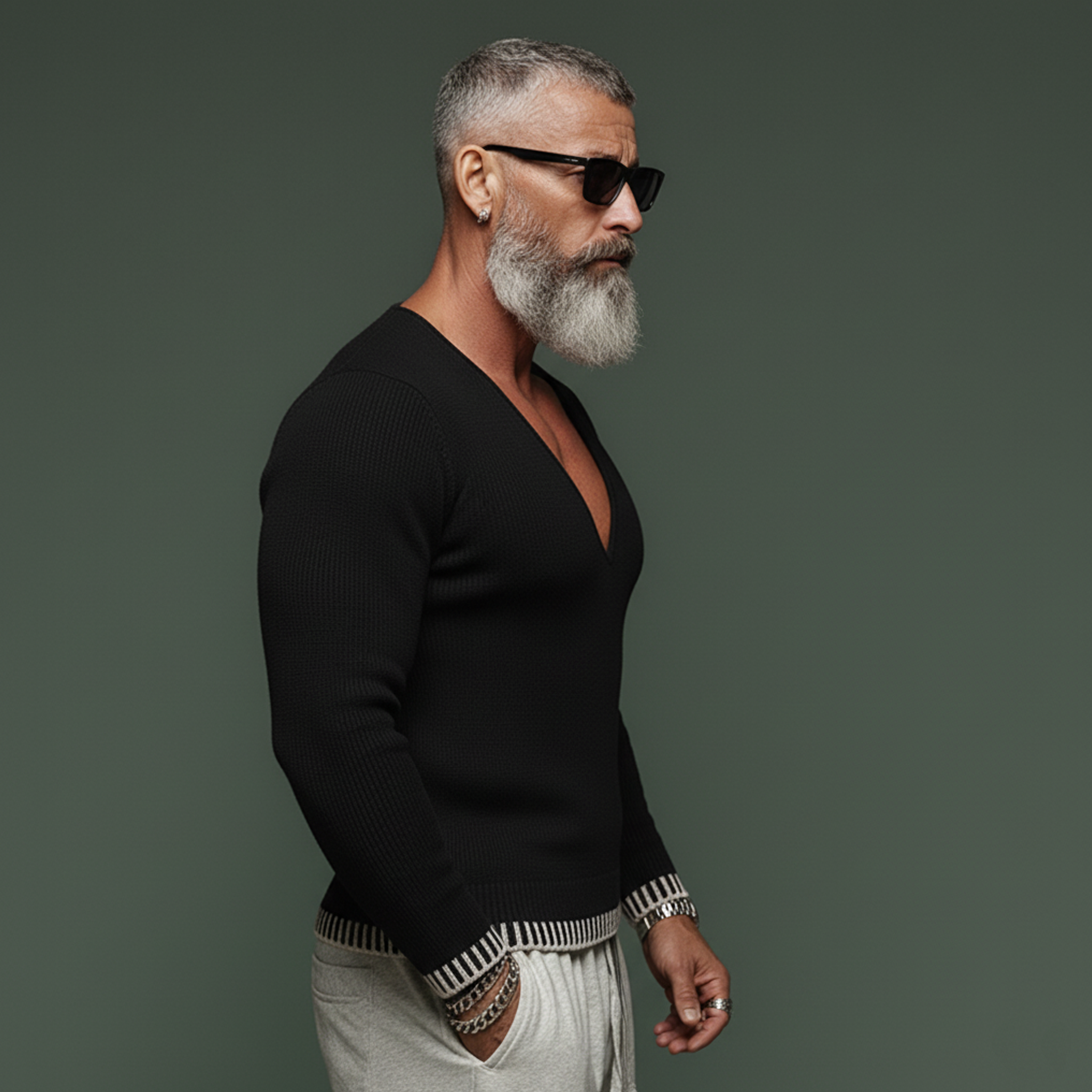 Men's Fashionable And Unique Deep V-neck Slim Fit Sweater MTA2922J7K