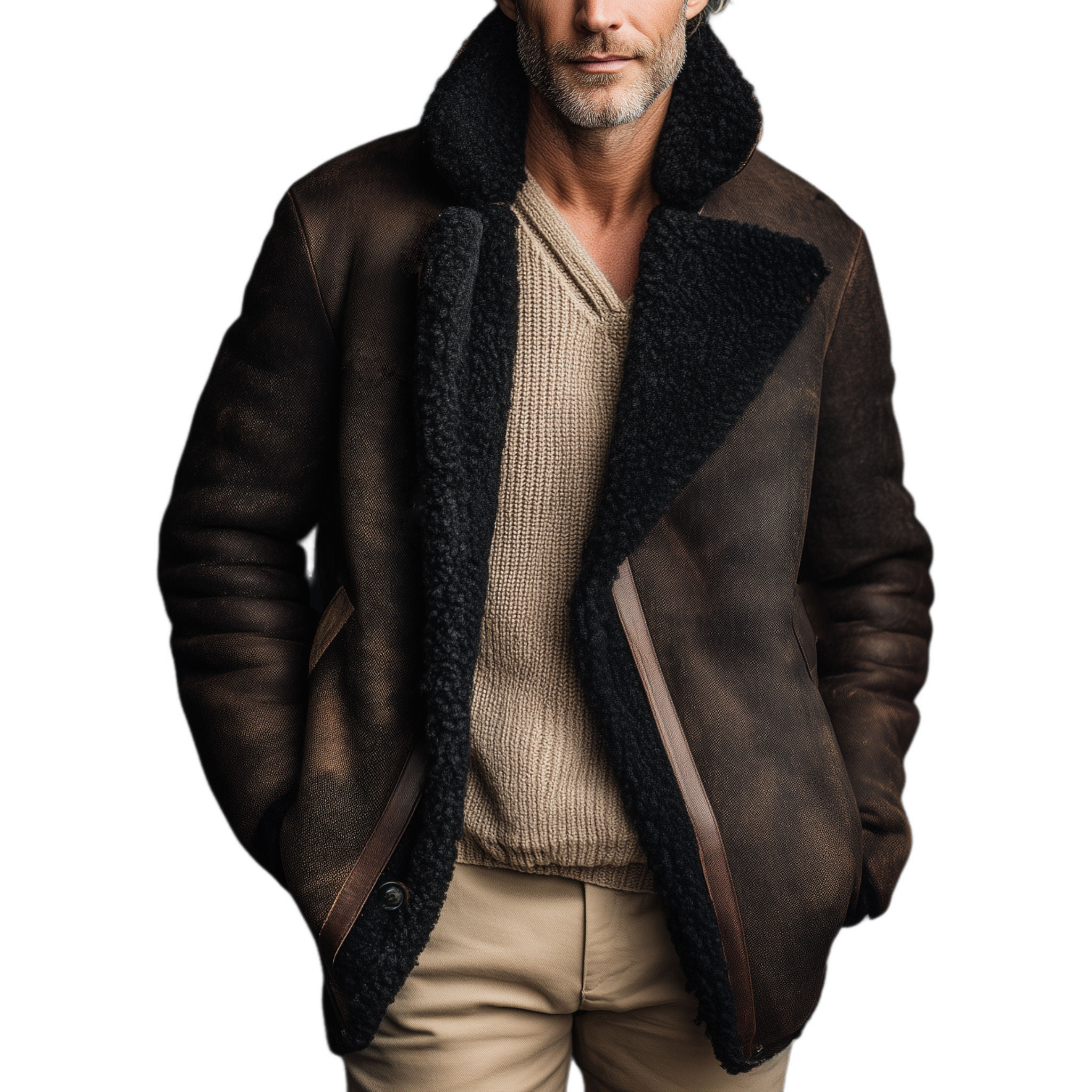 Men's Classic Fashion Fleece Collar Button-Up Faux Suede Jacket MTA0157K9K