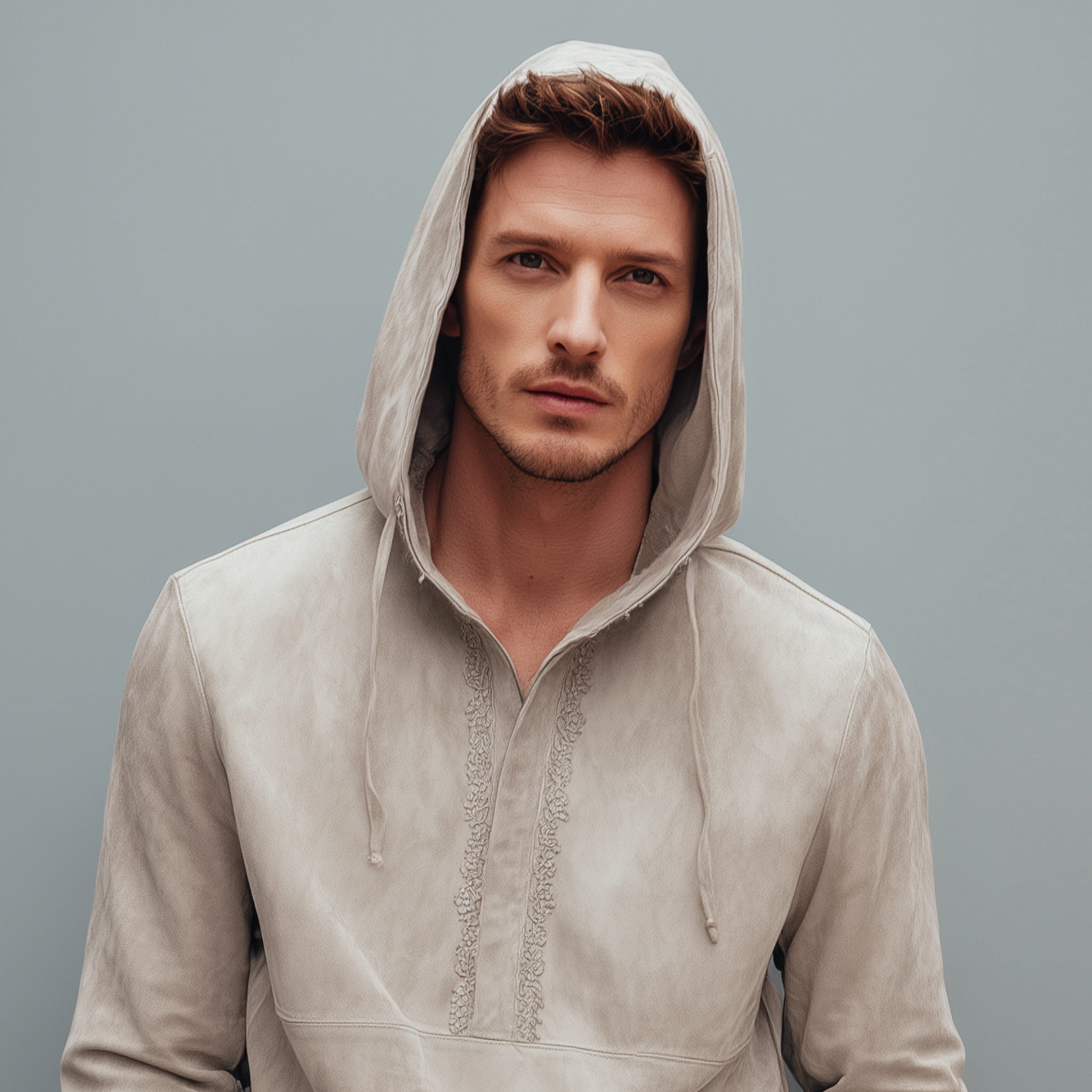 Men's Fashion Casual Thin Suede Embroidery Slim Fit Long Sleeve Hoodie MTA2962G7K
