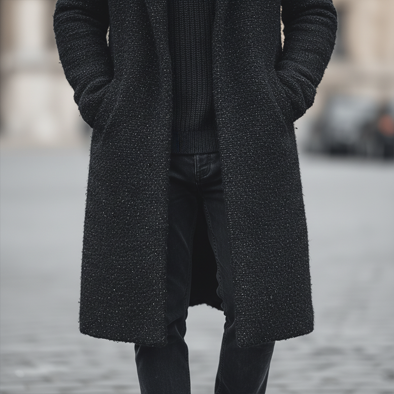 Men's Autumn And Winter Fashion Mixed Color Cotton Yarn Knitted Long Lapel Cardigan MTA2315I6P