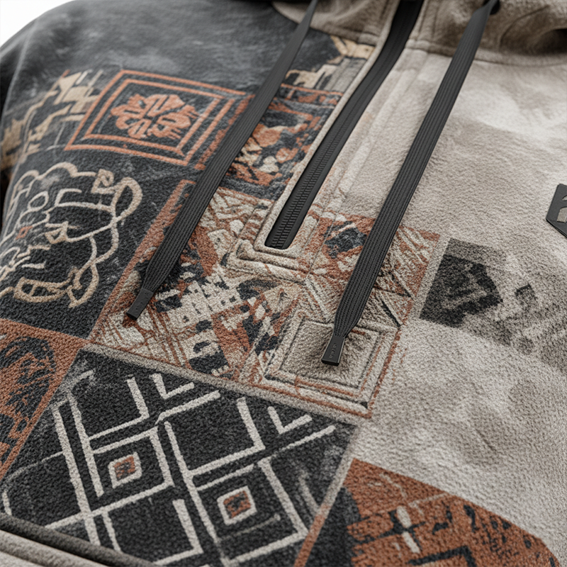 Men's Winter Fashion Polar Fleece Printed Half-Zip Hooded Sweatshirt MTA2783J7P