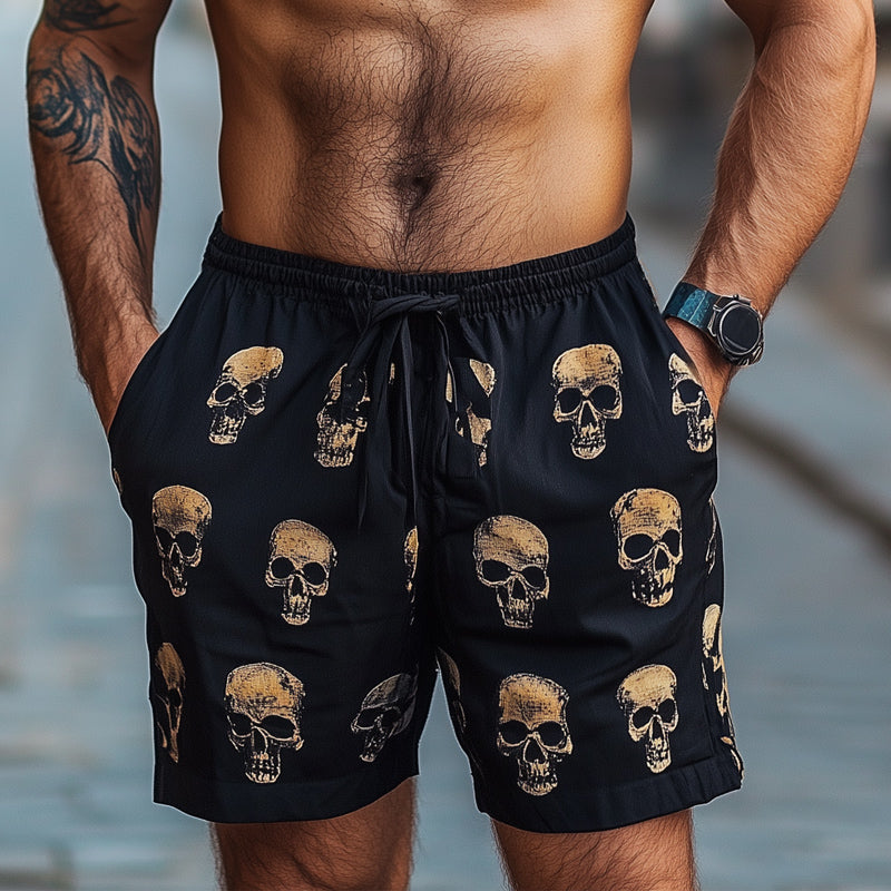 Men's Summer Casual Skull Print Elastic Lace-up Shorts MTA2545D8U