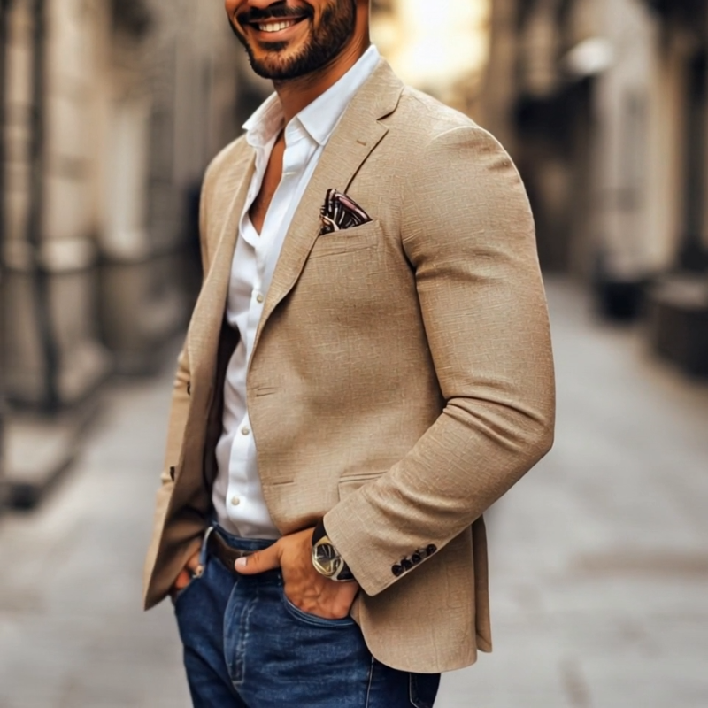 Modischer Herren-Blazer mit Revers und zwei Knöpfen, lässig, 47644865Z