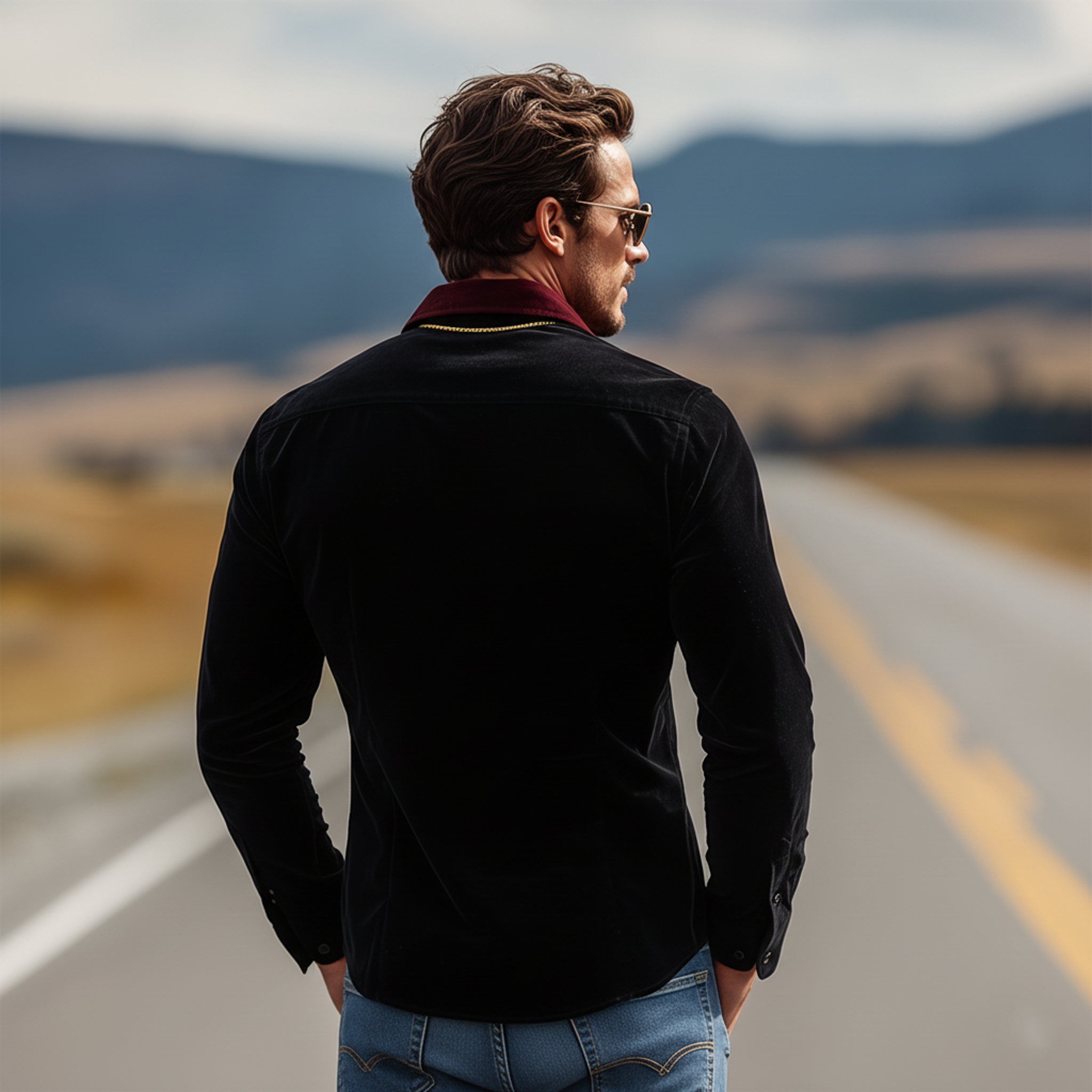 Men's Classic Vintage-style Faux Velvet Long-sleeved Shirt MTA2065L9K