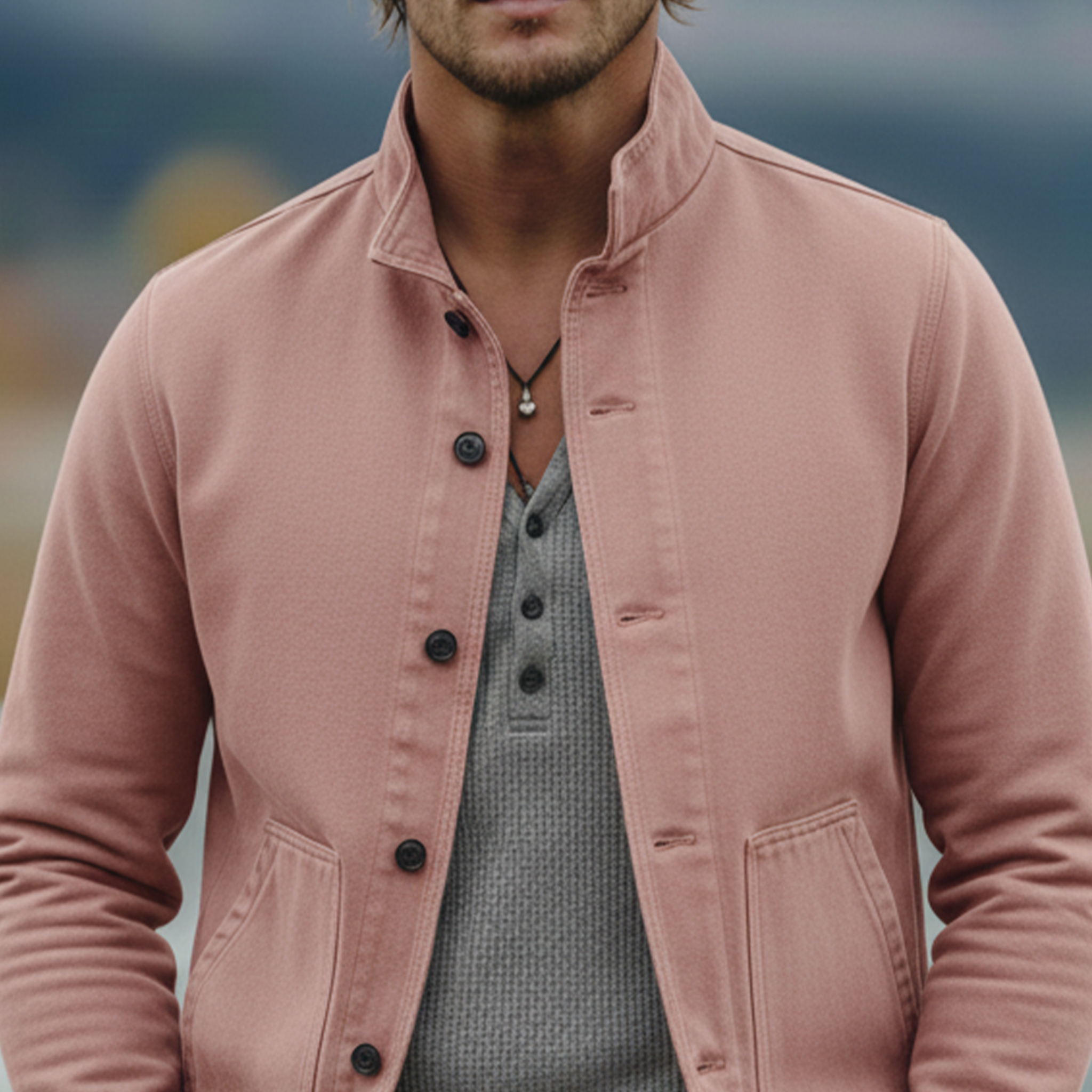 Men's Classic Casual Stand-collar Washed Cotton Blend Jacket MTA1912L8K