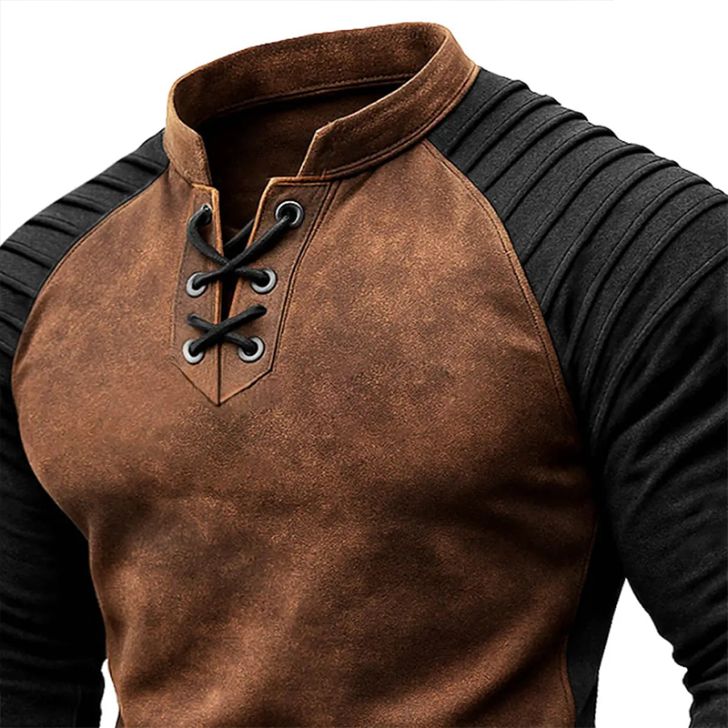 Men's Colorblock Blend Faux Suede Stand Collar Lace-Up Sweatshirt MTA0957J4X