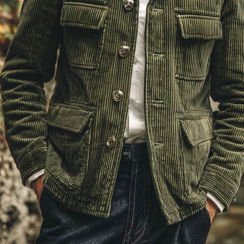Men's Corduroy Lapel Multi-pocket Single Breasted Casual Jacket MTA3077H2Z