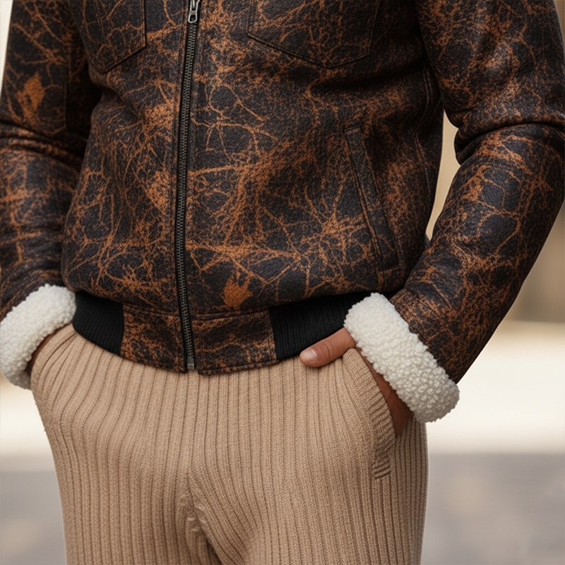 Men's Winter Retro Textured Faux Suede Fleece Mileage Zip-Up Jacket MTA0362K4P