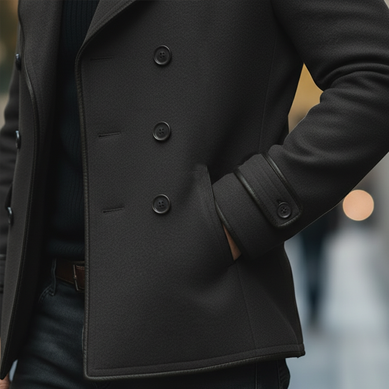 Men's Winter Vintage Style Faux Wool PU-trimmed Button-up Jacket MTA1776L2P