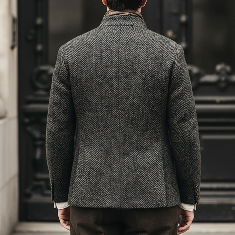 Men's Classic Plaid Stand Collar Double Vent Slim Fit Jacket MTA2171K8U