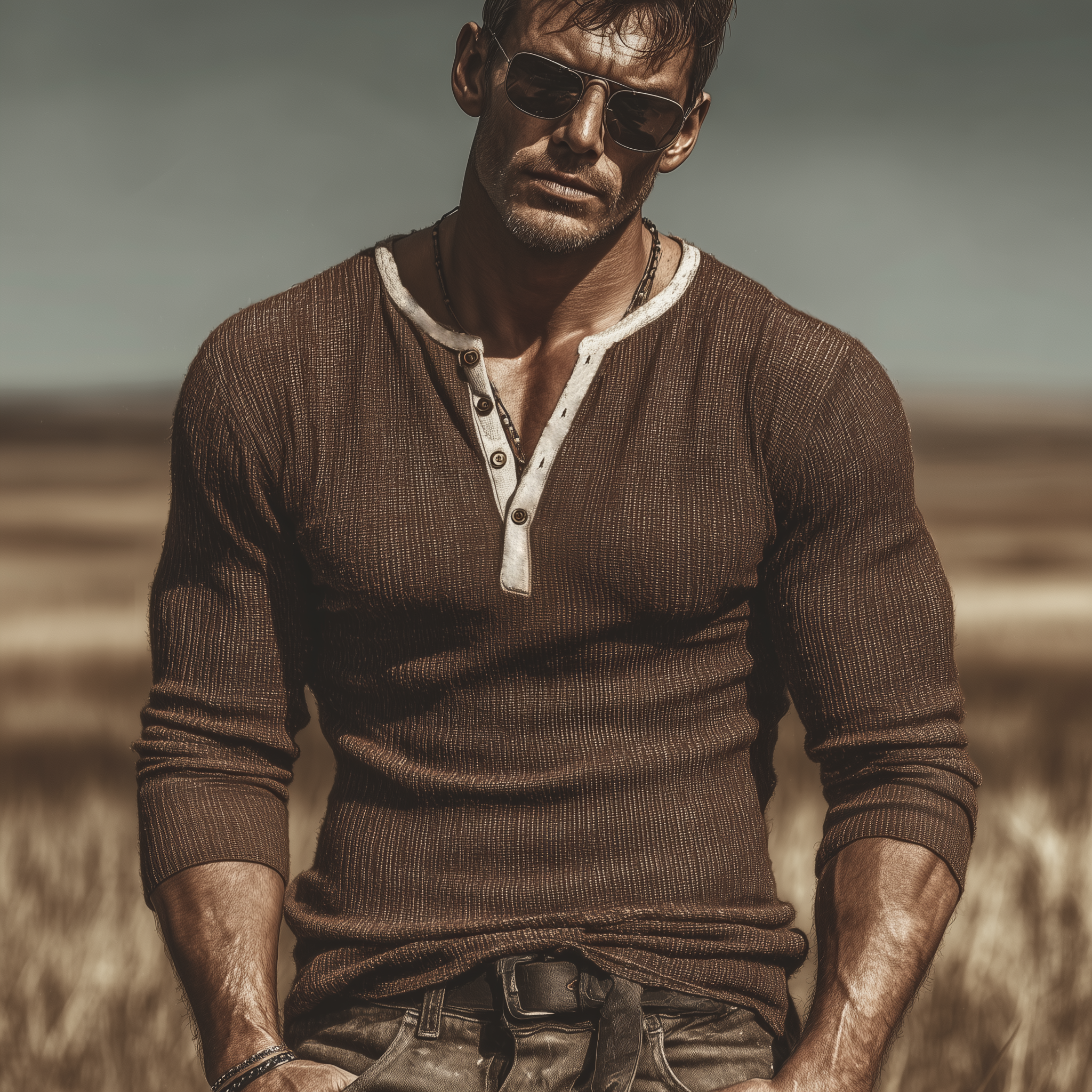 Men's Classic Casual Henley Neck Ribbed Slim-fit Long-sleeved T-shirt MTA1717L9K