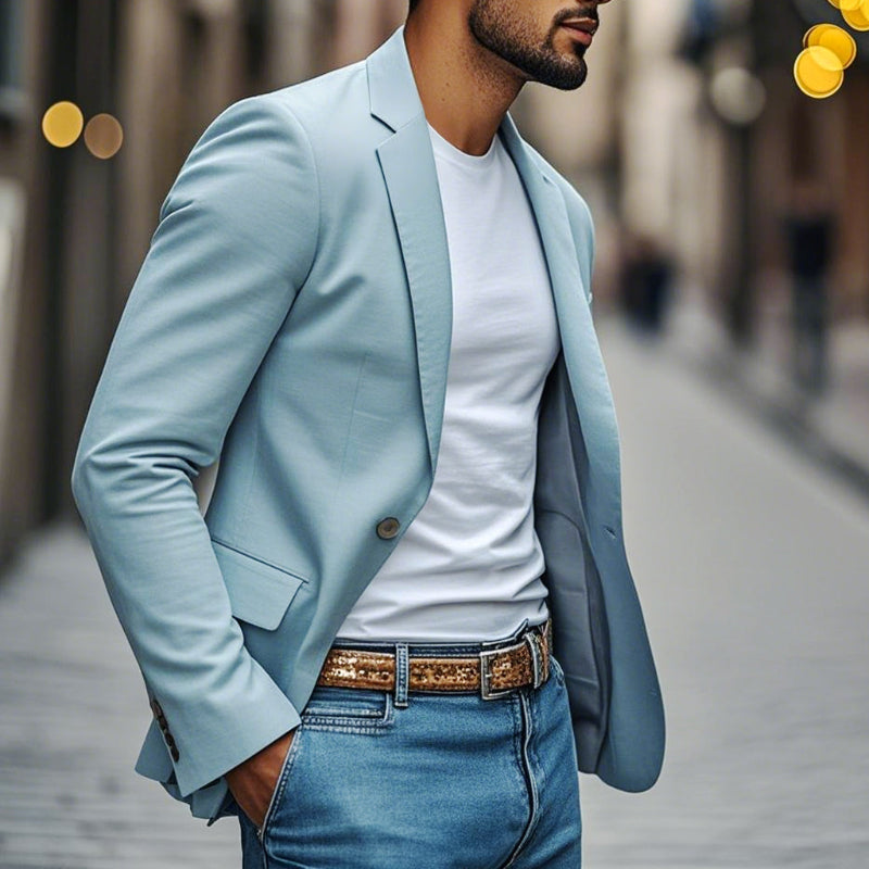 Men's Casual Breathable Cotton Notched Lapel Single Breasted Slim Fit Blazer MTA2323D9M