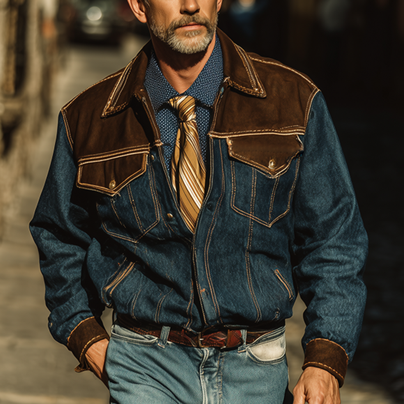 Men's Vintage Denim Faux Suede Long Sleeve Loose Jacket MTA0844I3P