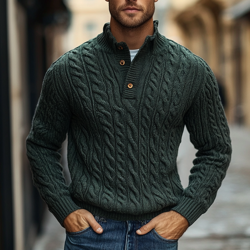 Men's Vintage Cable Knit Stand Collar Pullover Sweater MTA0403I1X