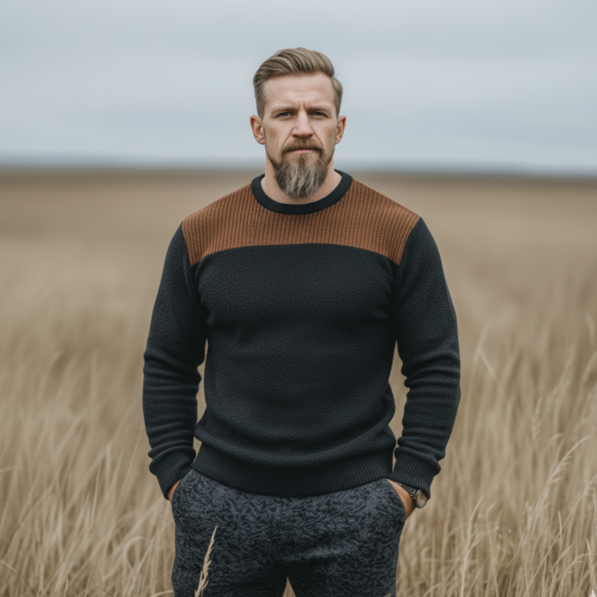 Men's Classic Western Tough Guy Style Dralon Fabric Warm Skin-friendly Slim Long-sleeved T-shirt MTA2209J3K