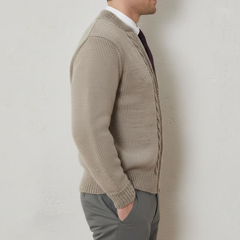 Men's Classic Versatile Khaki Jacquard Zip-up Cardigan MTA0314K9U